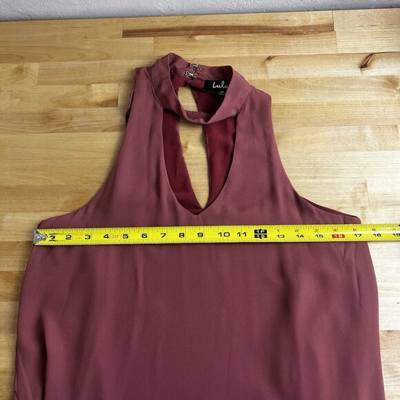 Lulus Groove Thing Keyhole Halter Mini Swing Dress Dark Pink Rusty Rose Size M - Picture 8 of 9